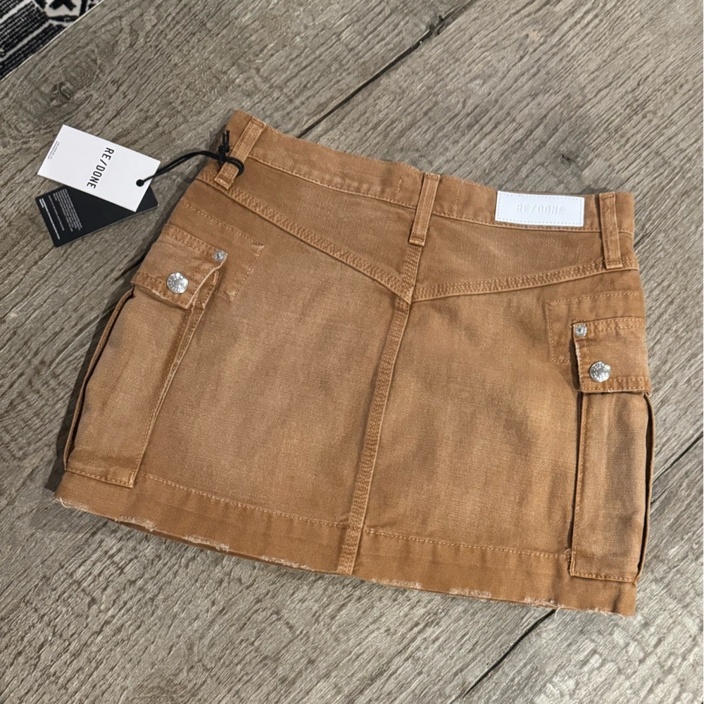 Re/Done Cargo Mini Skirt in Travertino. - Picture 6 of 8